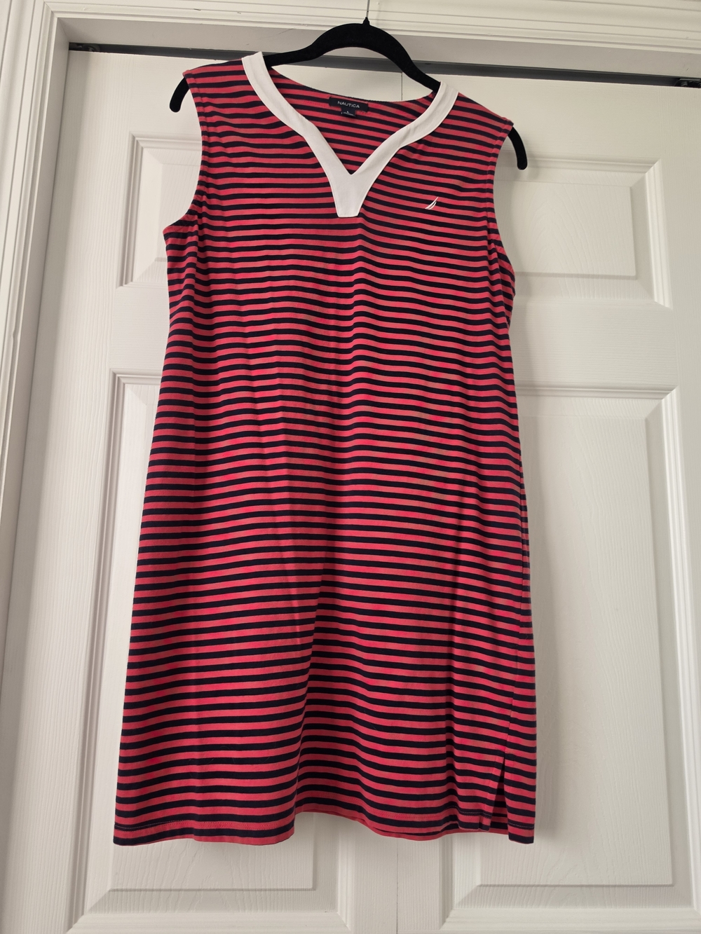 Nautica Pink and Navy Striped Sleeveless Mini Dress